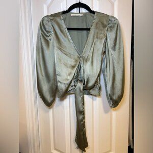 Abercrombie & Fitch - Bohemian Silky Satin with Tie Olive Green Tie-Front Blouse